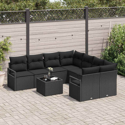 Set di divani con cuscino 9 pcs Nero polyrattan | homemem39