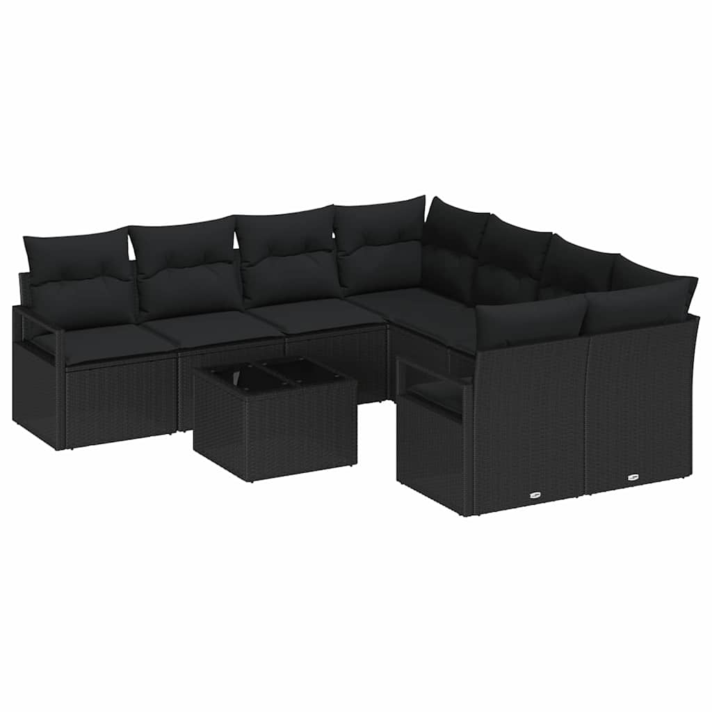Set di divani con cuscino 9 pcs Nero polyrattan | homemem39
