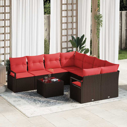 Set di divani 9 pz 8-Numero di posti Beige e Rosso polyrattan