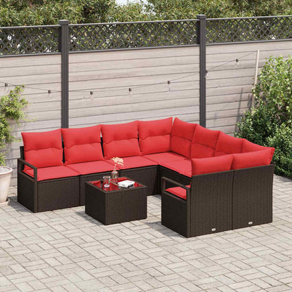 Set di divani 9 pz 8-Numero di posti Beige e Rosso polyrattan