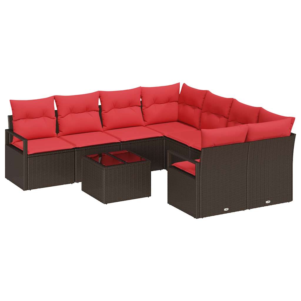 Set di divani 9 pz 8-Numero di posti Beige e Rosso polyrattan