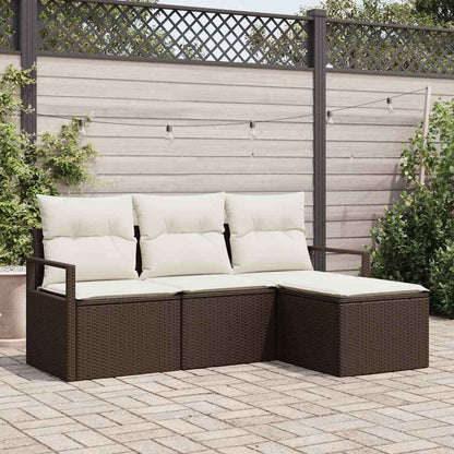 Set di divani con cuscino 4 pcs Marrone e Crema polyrattan | homemem39