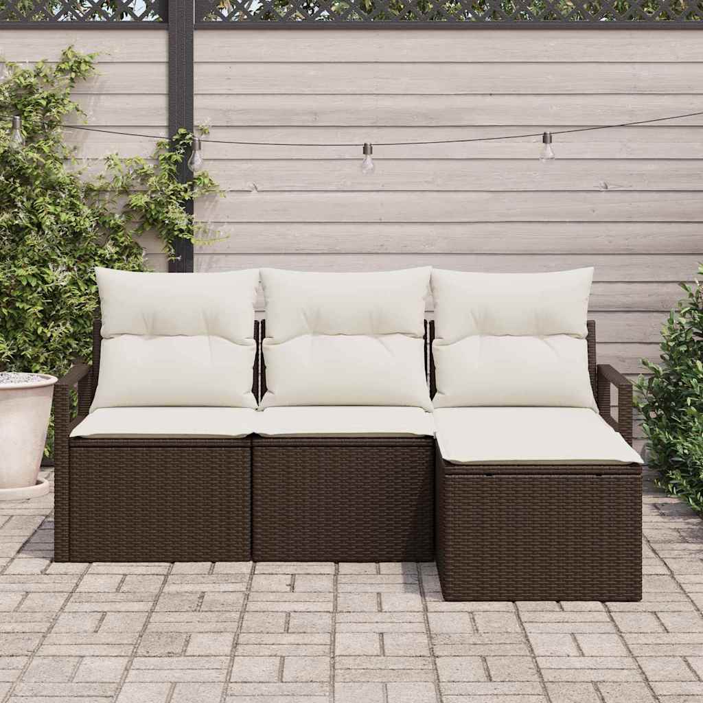 Set di divani con cuscino 4 pcs Marrone e Crema polyrattan | homemem39
