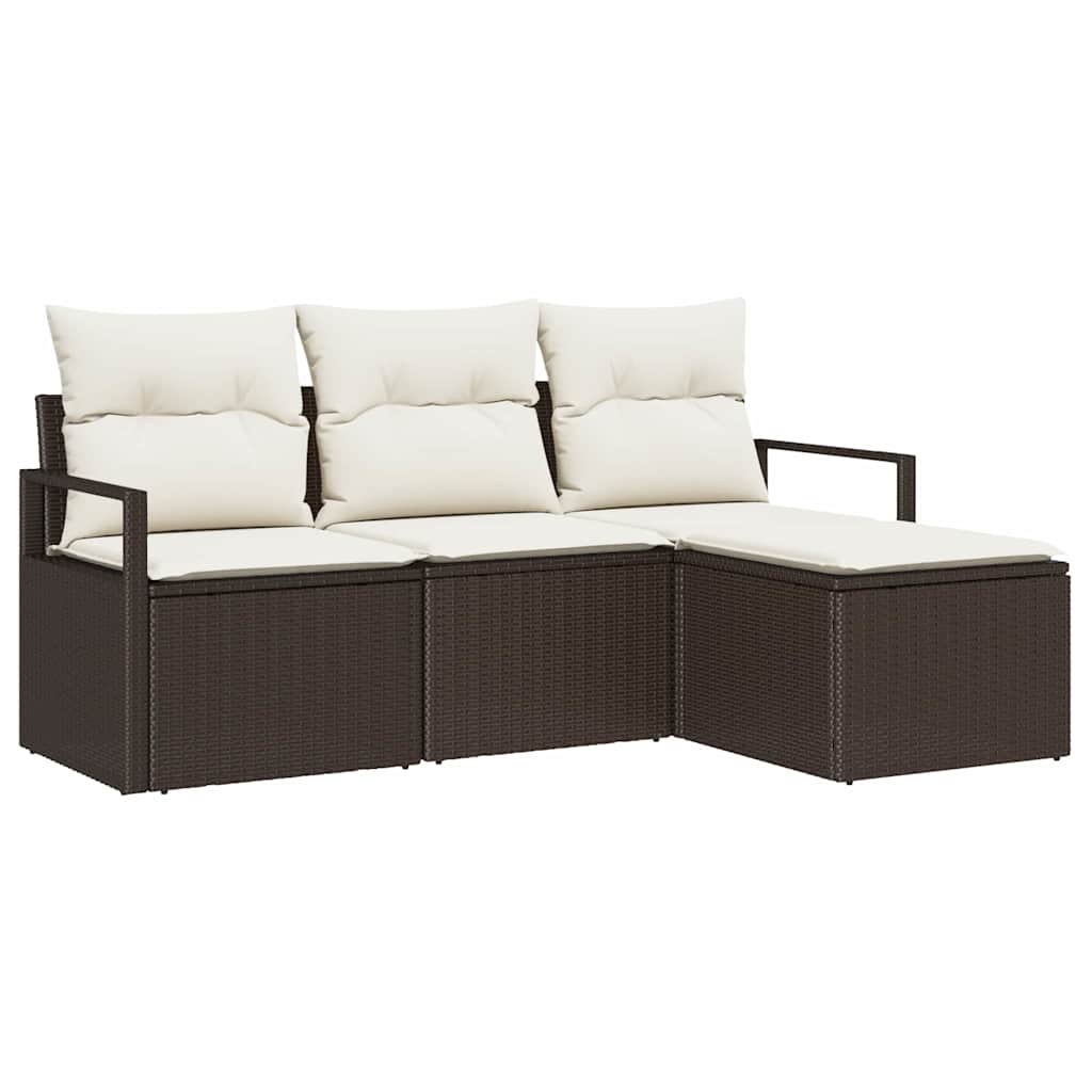 Set di divani con cuscino 4 pcs Marrone e Crema polyrattan | homemem39