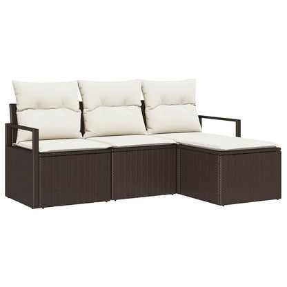 Set di divani con cuscino 4 pcs Marrone e Crema polyrattan | homemem39