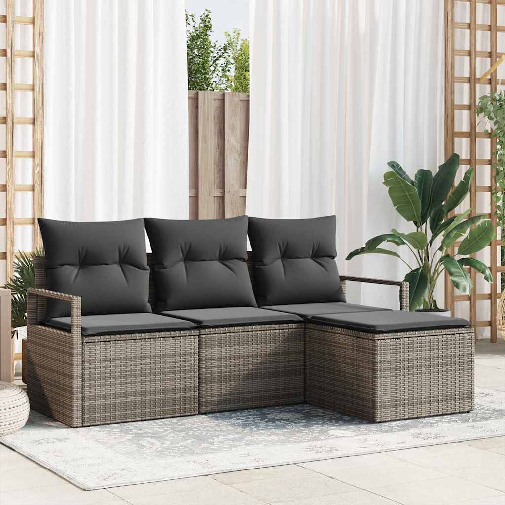 Set di divani con cuscino 4 pcs Grigio polyrattan | homemem39