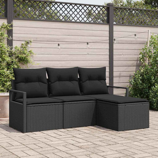 Set di divani con cuscino 4 pcs Nero polyrattan
