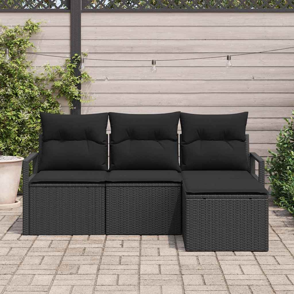 Set di divani con cuscino 4 pcs Nero polyrattan | homemem39