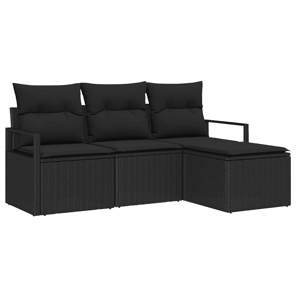 Set di divani con cuscino 4 pcs Nero polyrattan | homemem39