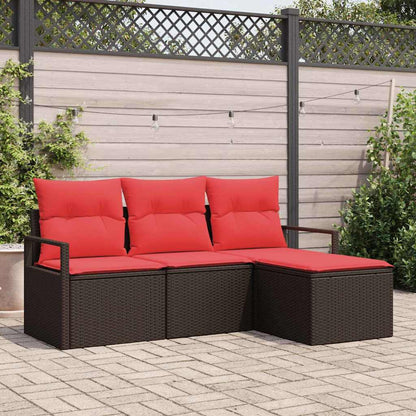 Set di divani 4 pz Marrone e Rosso polyrattan