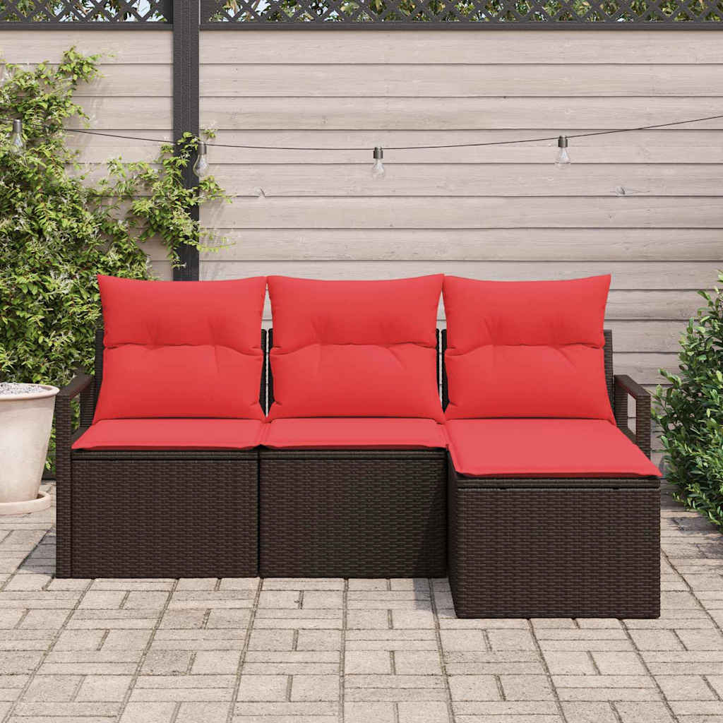 Set di divani 4 pz Marrone e Rosso polyrattan