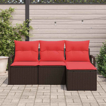 Set di divani 4 pz Marrone e Rosso polyrattan