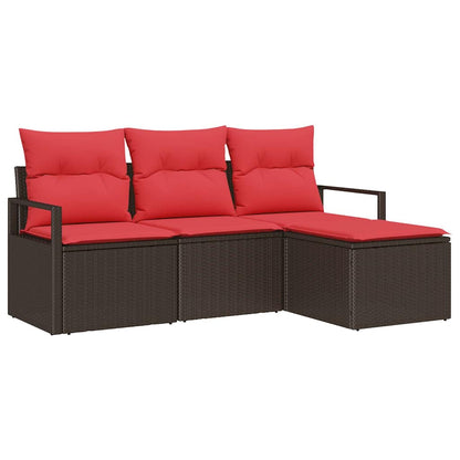 Set di divani 4 pz Marrone e Rosso polyrattan