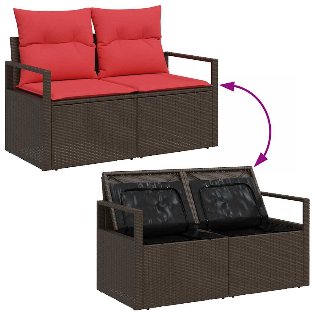 Set di divani 4 pz Marrone e Rosso polyrattan