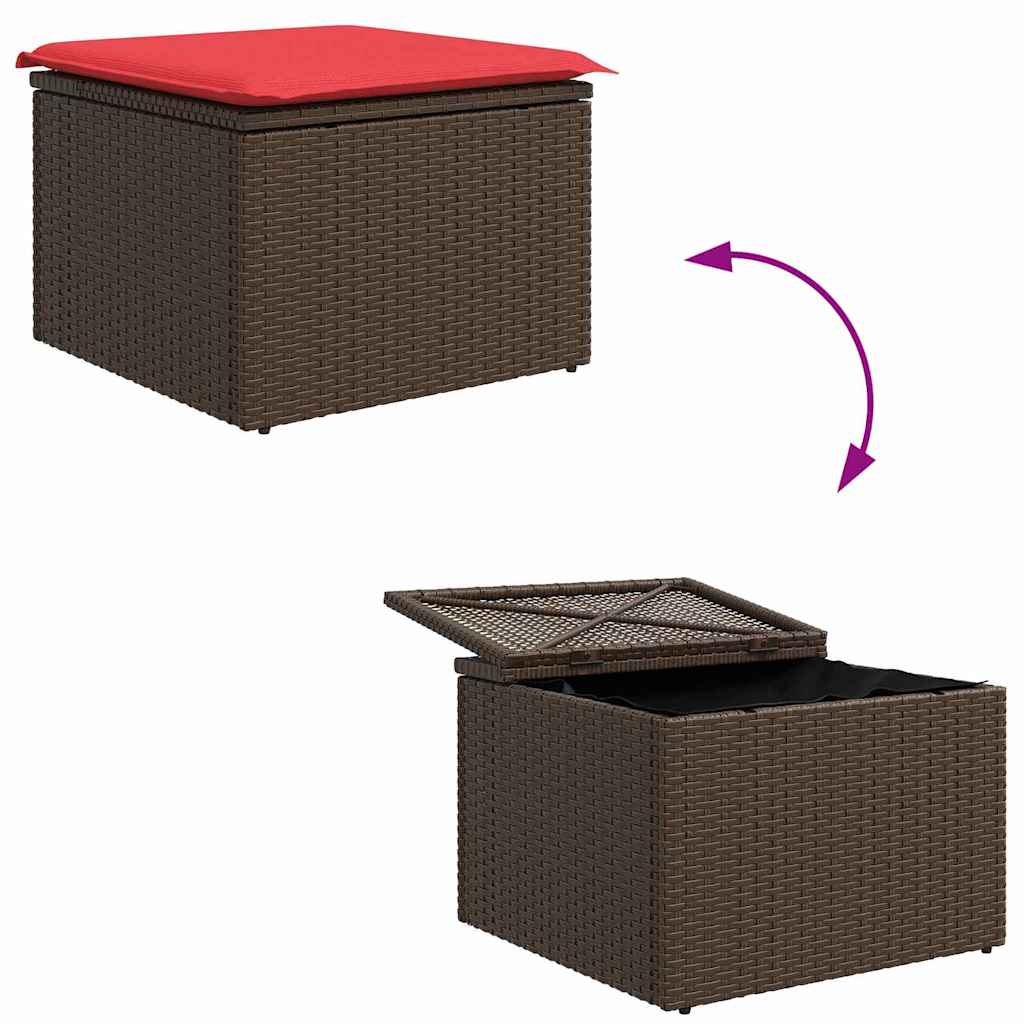 Set di divani con cuscino 4 pcs Marrone e Rosso polyrattan | homemem39