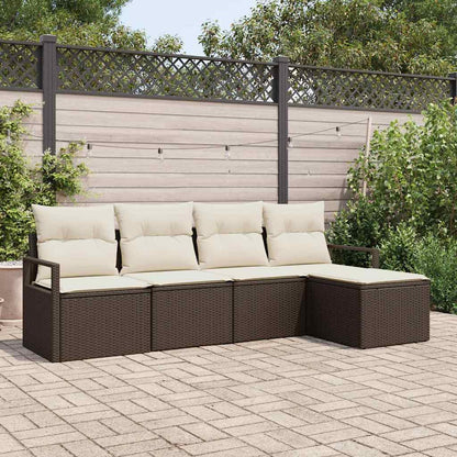 Set di divani con cuscino 5 pcs Marrone e Crema polyrattan | homemem39