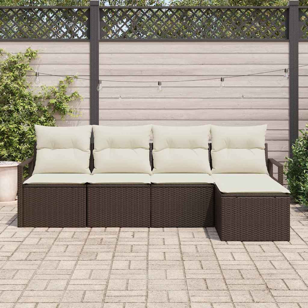 Set di divani con cuscino 5 pcs Marrone e Crema polyrattan | homemem39