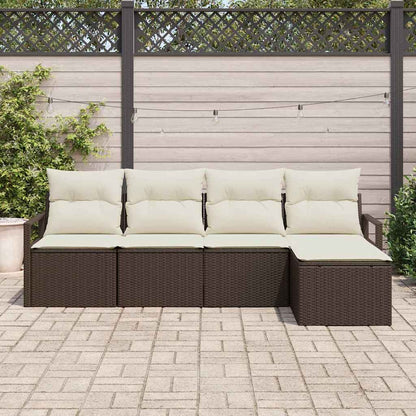 Set di divani con cuscino 5 pcs Marrone e Crema polyrattan | homemem39