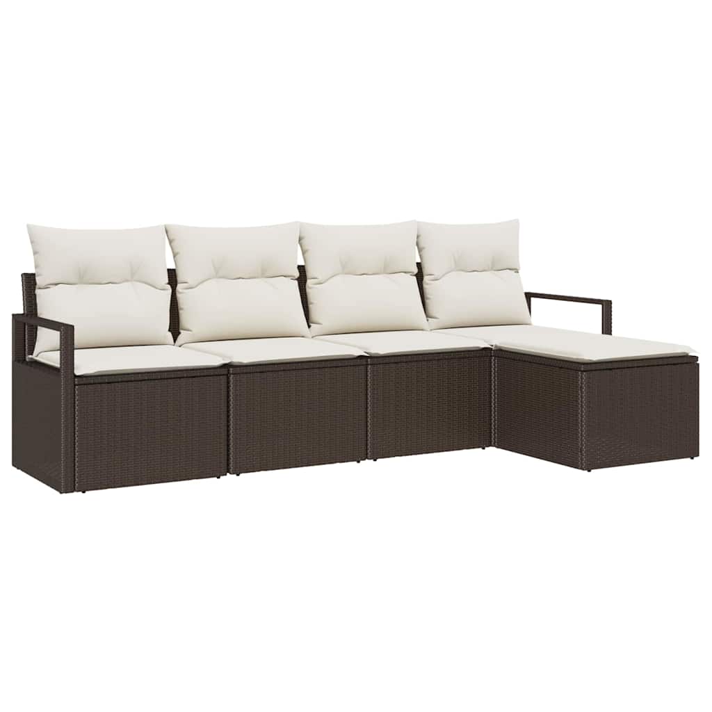 Set di divani con cuscino 5 pcs Marrone e Crema polyrattan | homemem39