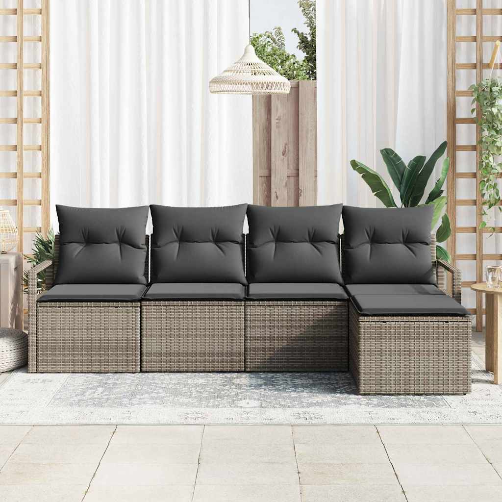 Set di divani con cuscino 5 pcs Grigio polyrattan | homemem39