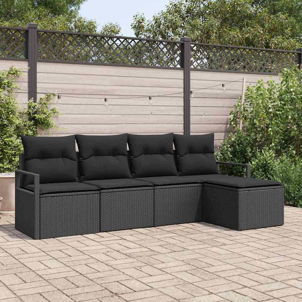 Set di divani con cuscino 5 pcs Nero polyrattan | homemem39