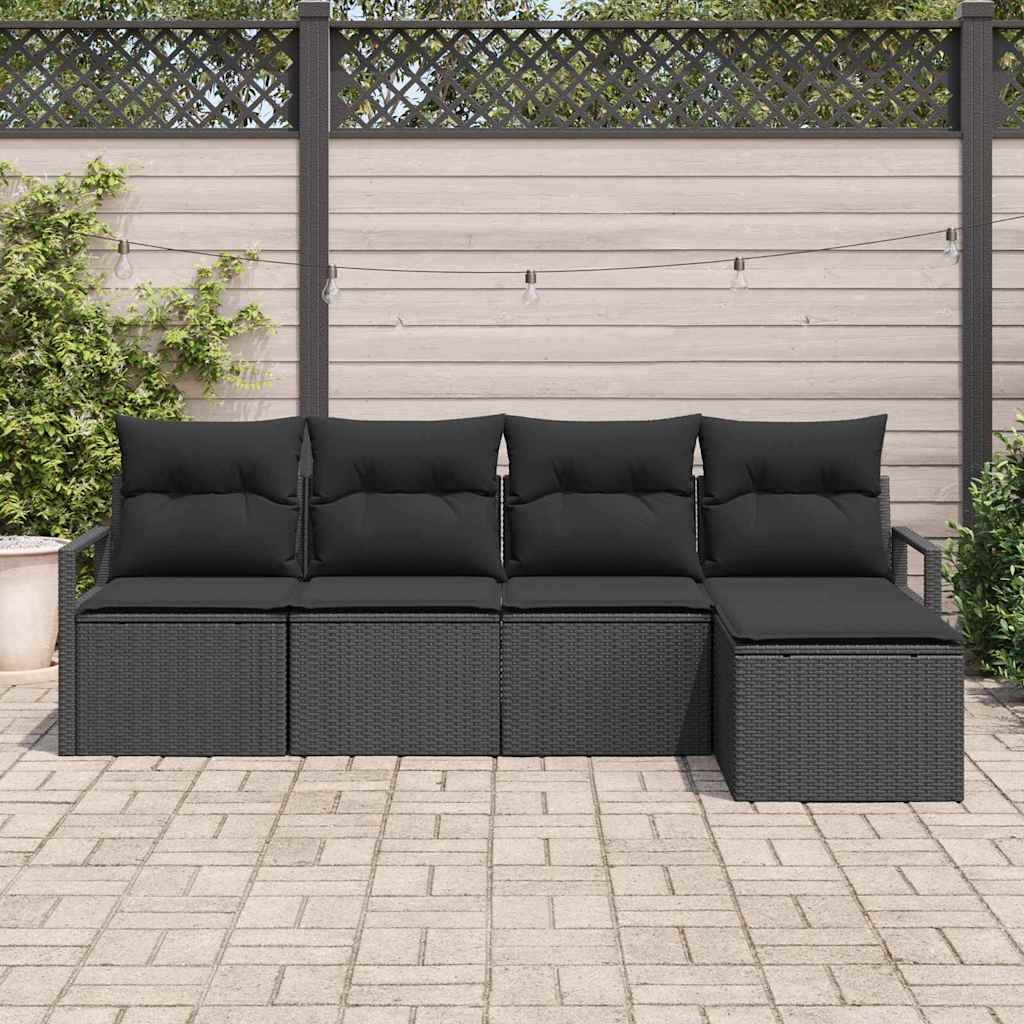 Set di divani con cuscino 5 pcs Nero polyrattan | homemem39