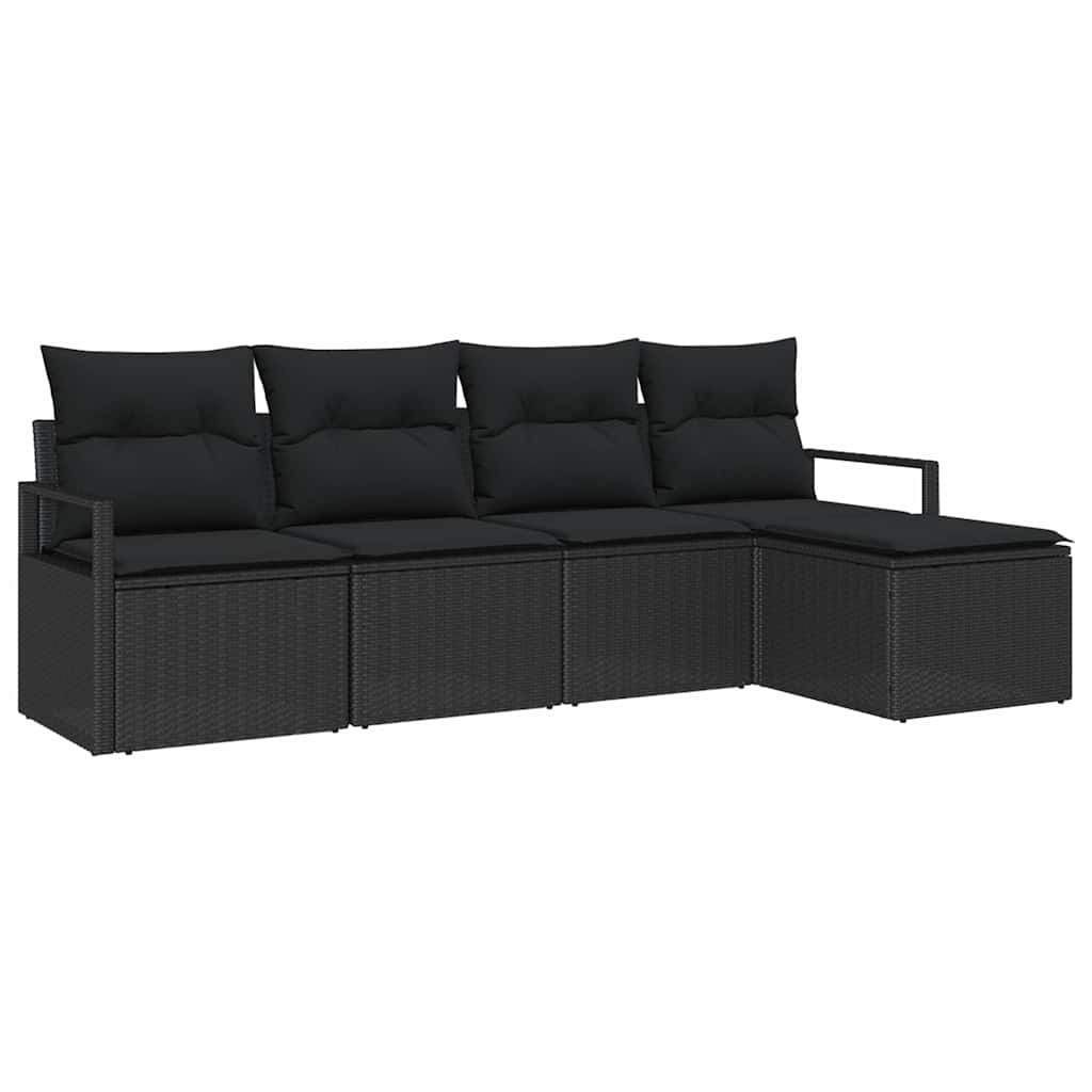 Set di divani con cuscino 5 pcs Nero polyrattan | homemem39