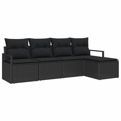 Set di divani con cuscino 5 pcs Nero polyrattan | homemem39