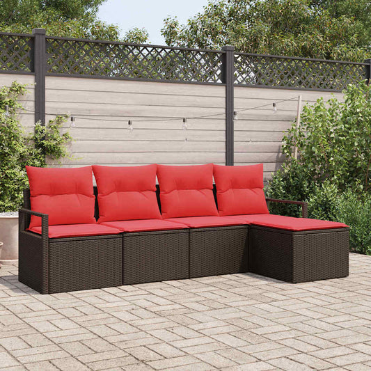 Set di divani con cuscino 5 pcs Marrone e Rosso polyrattan | homemem39