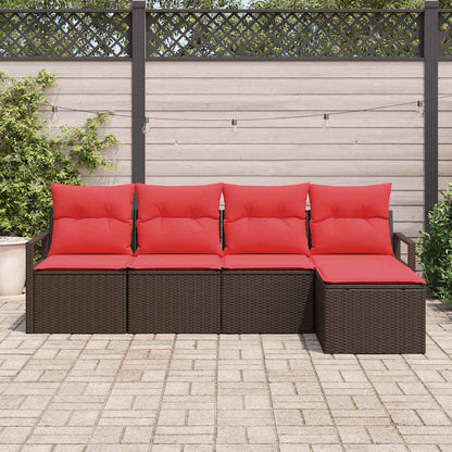 Set di divani 5 pz Marrone e Rosso polyrattan