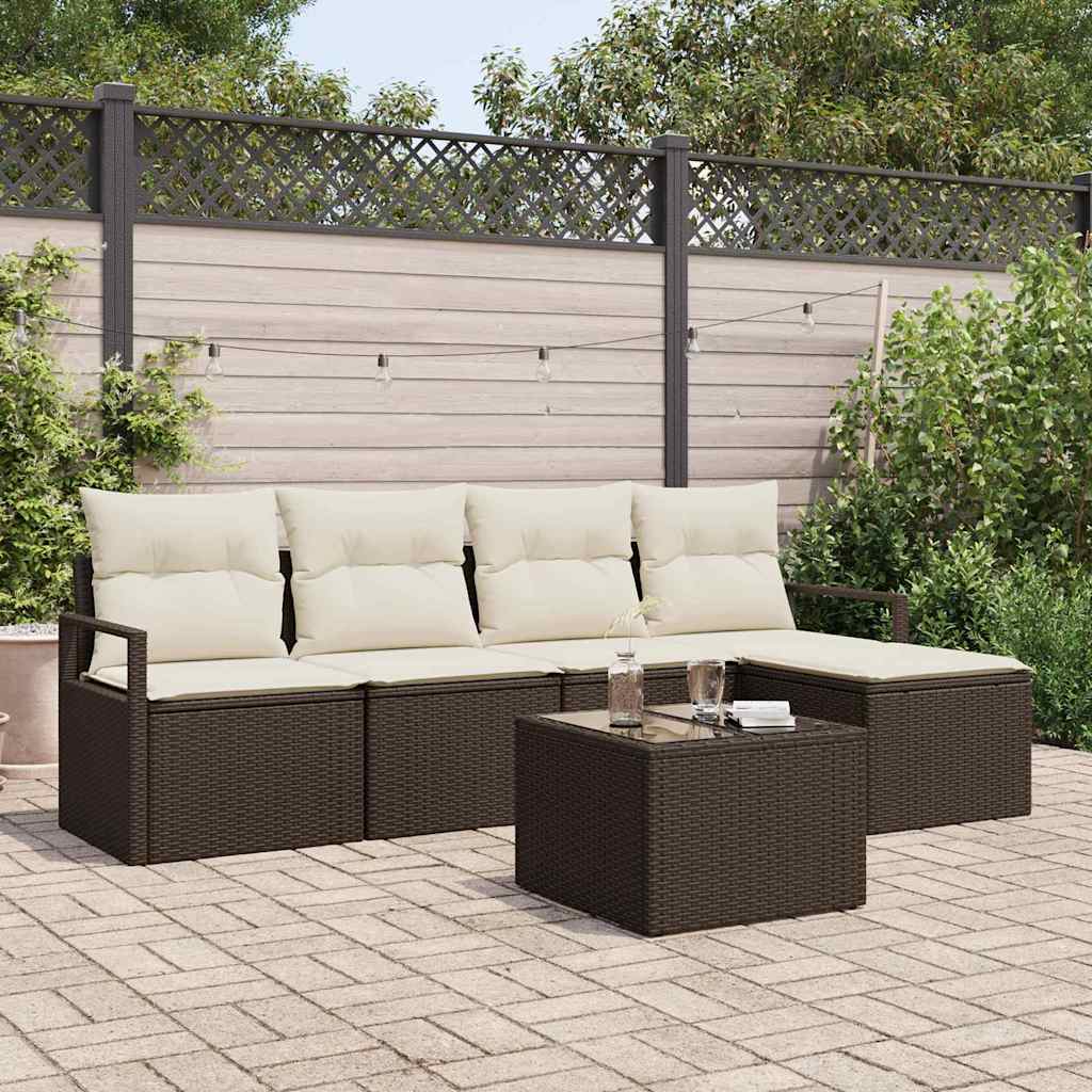 Set di divani con cuscino 6 pcs Marrone e Crema polyrattan | homemem39