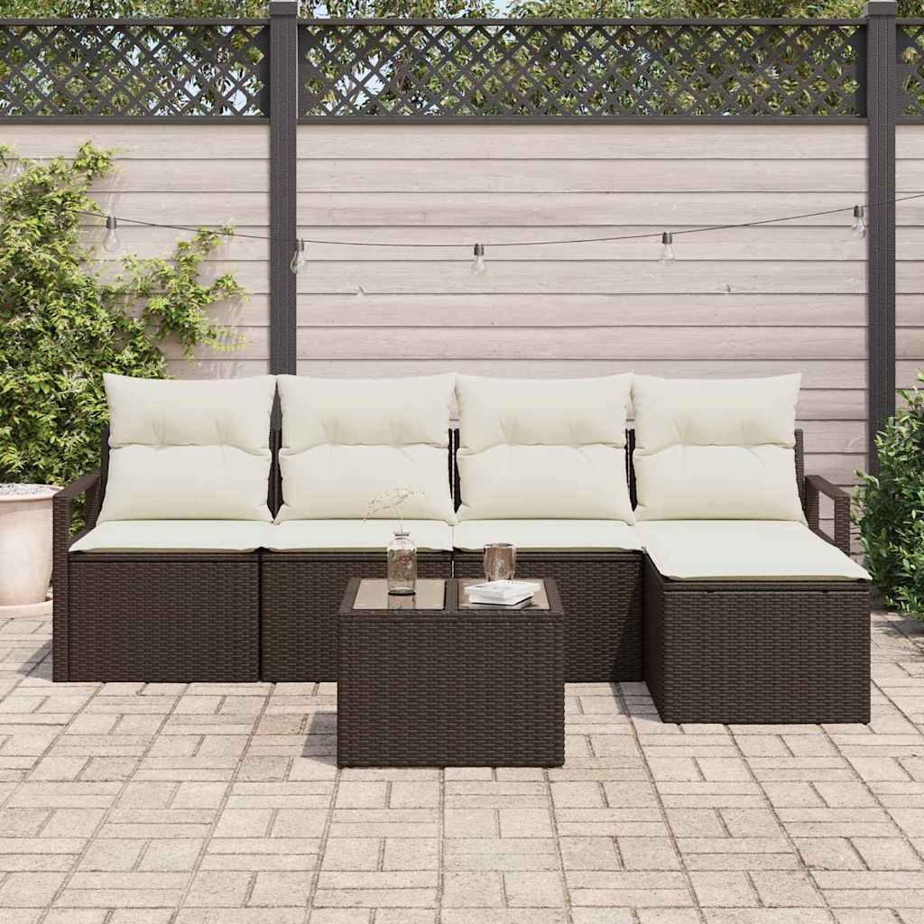 Set di divani con cuscino 6 pcs Marrone e Crema polyrattan | homemem39