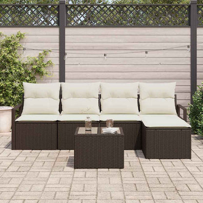 Set di divani con cuscino 6 pcs Marrone e Crema polyrattan | homemem39