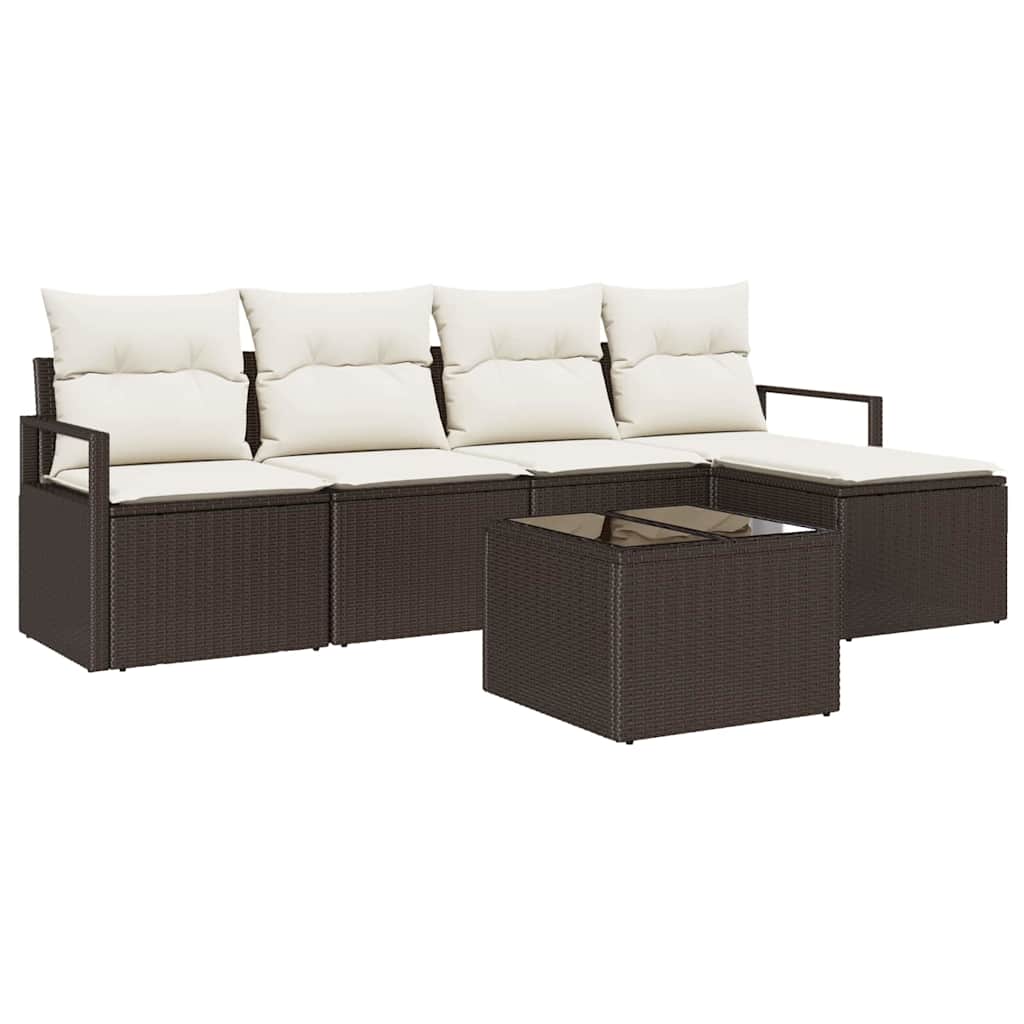 Set di divani con cuscino 6 pcs Marrone e Crema polyrattan | homemem39