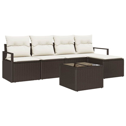 Set di divani con cuscino 6 pcs Marrone e Crema polyrattan | homemem39