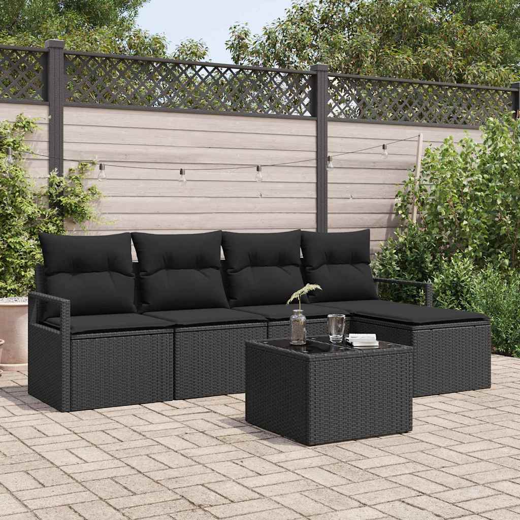 Set di divani con cuscino 6 pcs Nero polyrattan | homemem39
