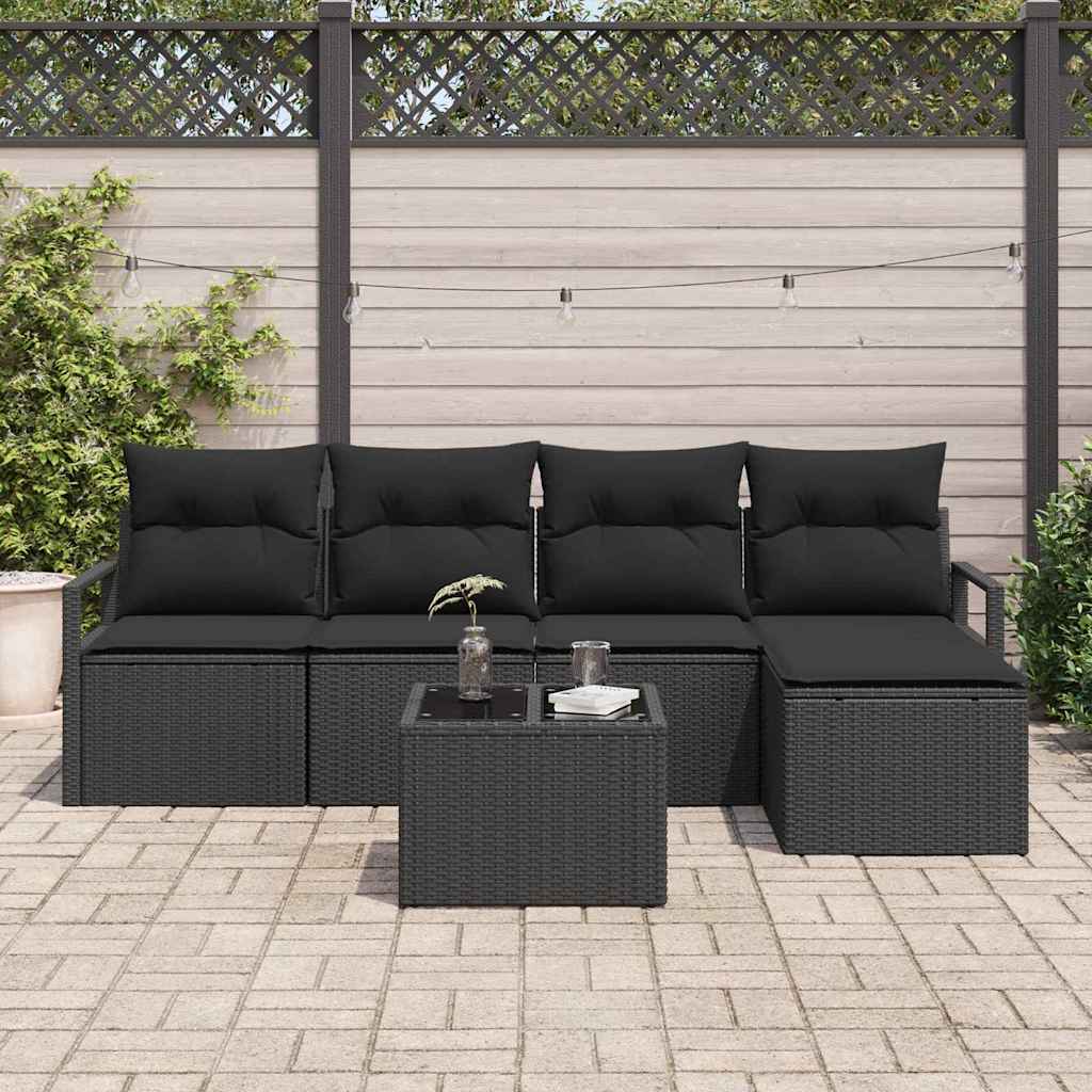 Set di divani con cuscino 6 pcs Nero polyrattan | homemem39