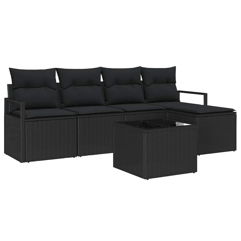 Set di divani con cuscino 6 pcs Nero polyrattan | homemem39