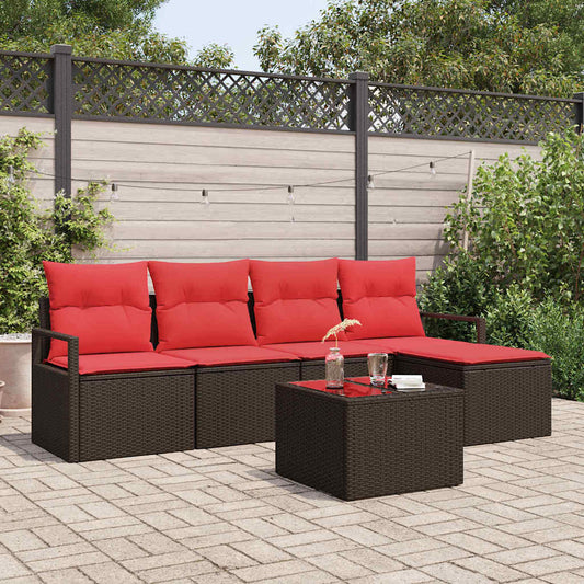 Set di divani con cuscino 6 pcs Marrone e Rosso polyrattan | homemem39