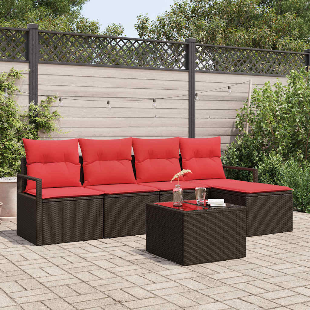 Set di divani 6 pz Marrone e Rosso polyrattan