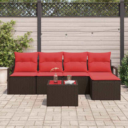 Set di divani 6 pz Marrone e Rosso polyrattan