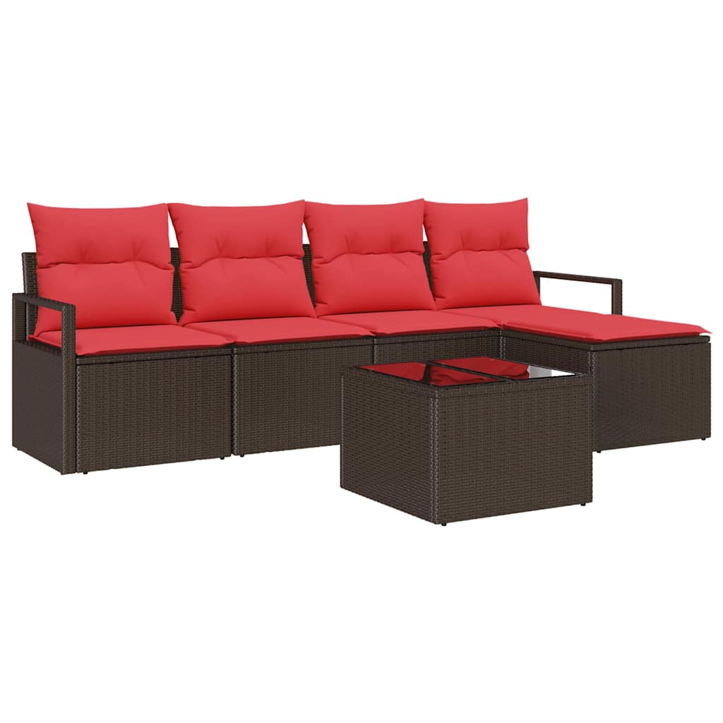 Set di divani 6 pz Marrone e Rosso polyrattan