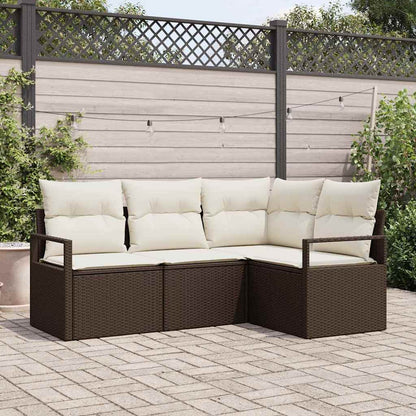 Set di divani con cuscino 4 pcs Marrone e Crema polyrattan | homemem39