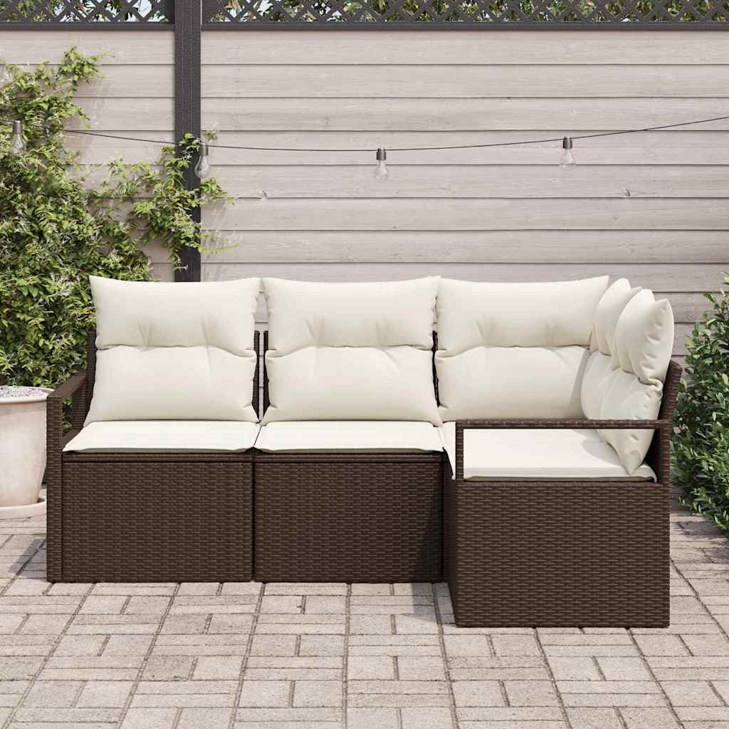 Set di divani con cuscino 4 pcs Marrone e Crema polyrattan | homemem39