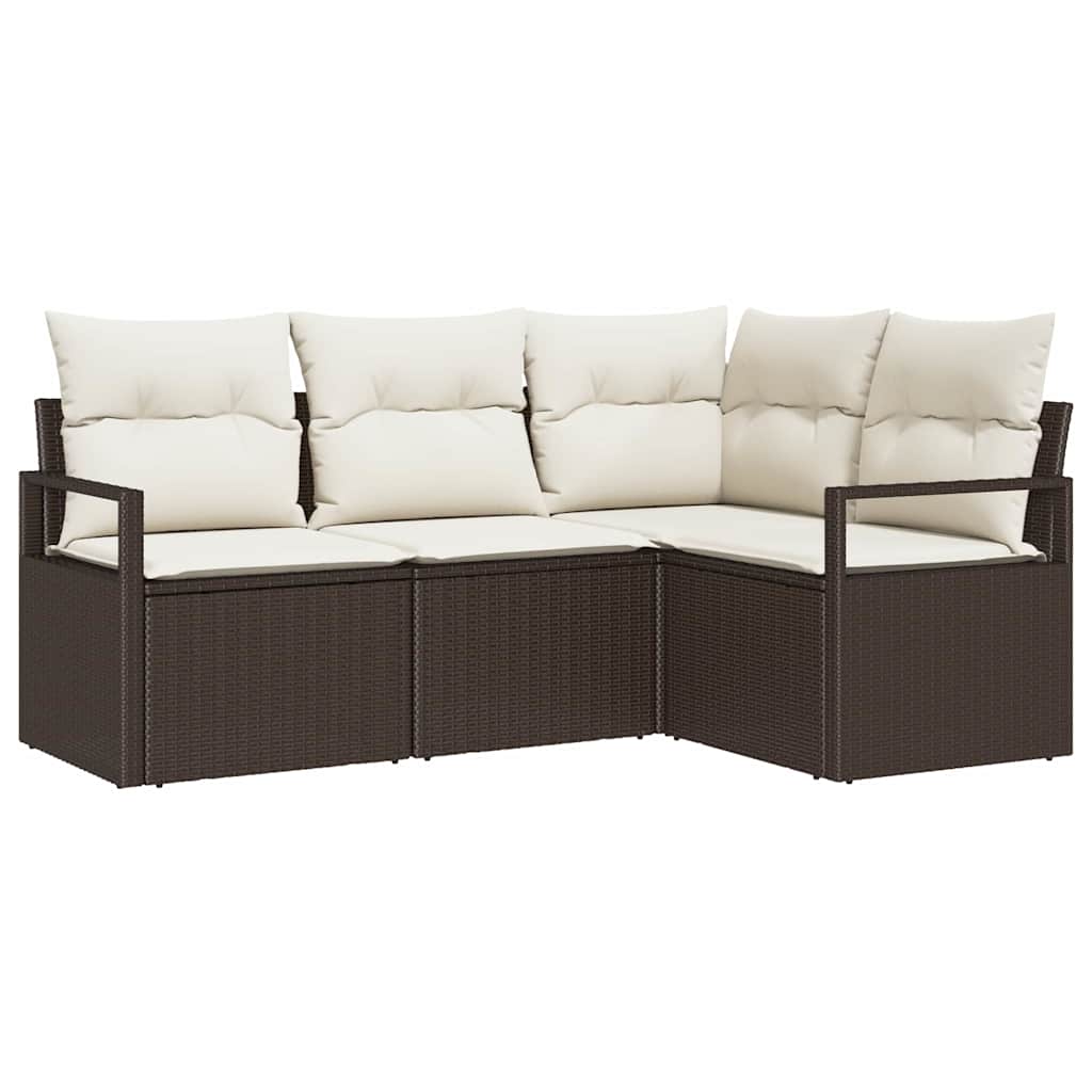 Set di divani con cuscino 4 pcs Marrone e Crema polyrattan | homemem39