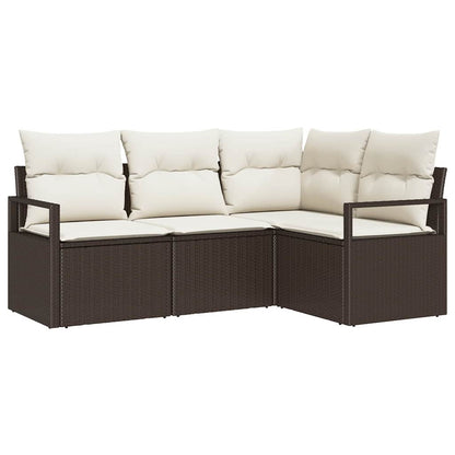 Set di divani con cuscino 4 pcs Marrone e Crema polyrattan | homemem39