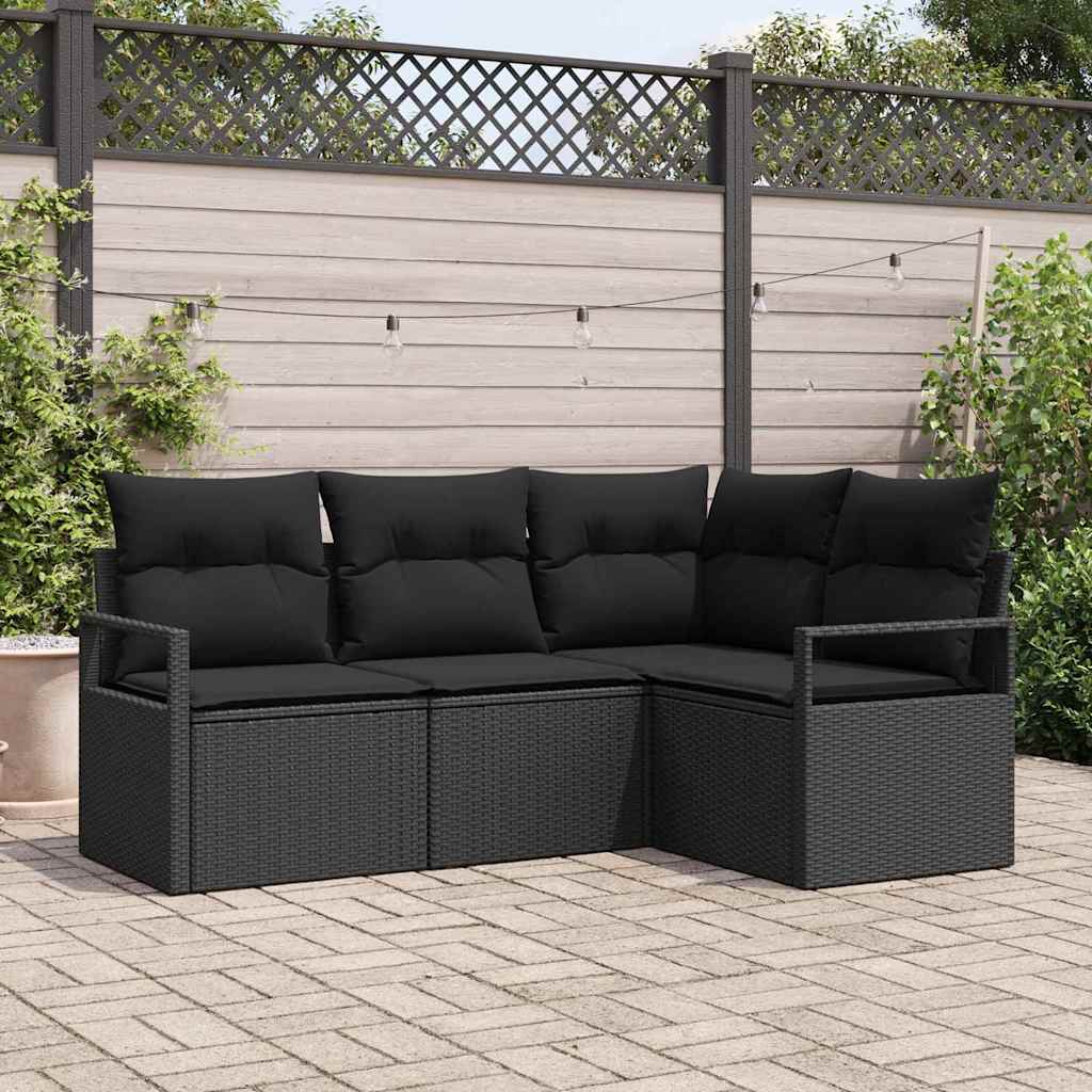 Set di divani con cuscino 4 pcs Nero polyrattan | homemem39