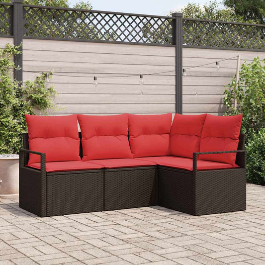 Set Divano da Giardino 4 pcs Marrone e Rosso polyrattan | homemem39