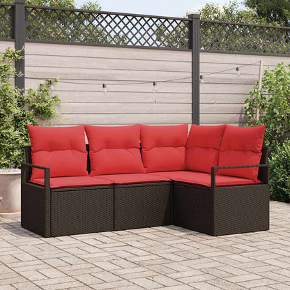 Set Divano da Giardino 4 pz Marrone e Rosso polyrattan