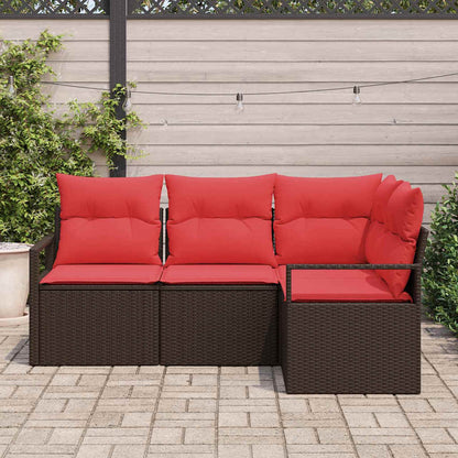 Set Divano da Giardino 4 pz Marrone e Rosso polyrattan